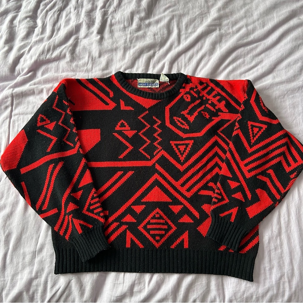 High Sierra Knit Dad Sweater Abstract Art Deco